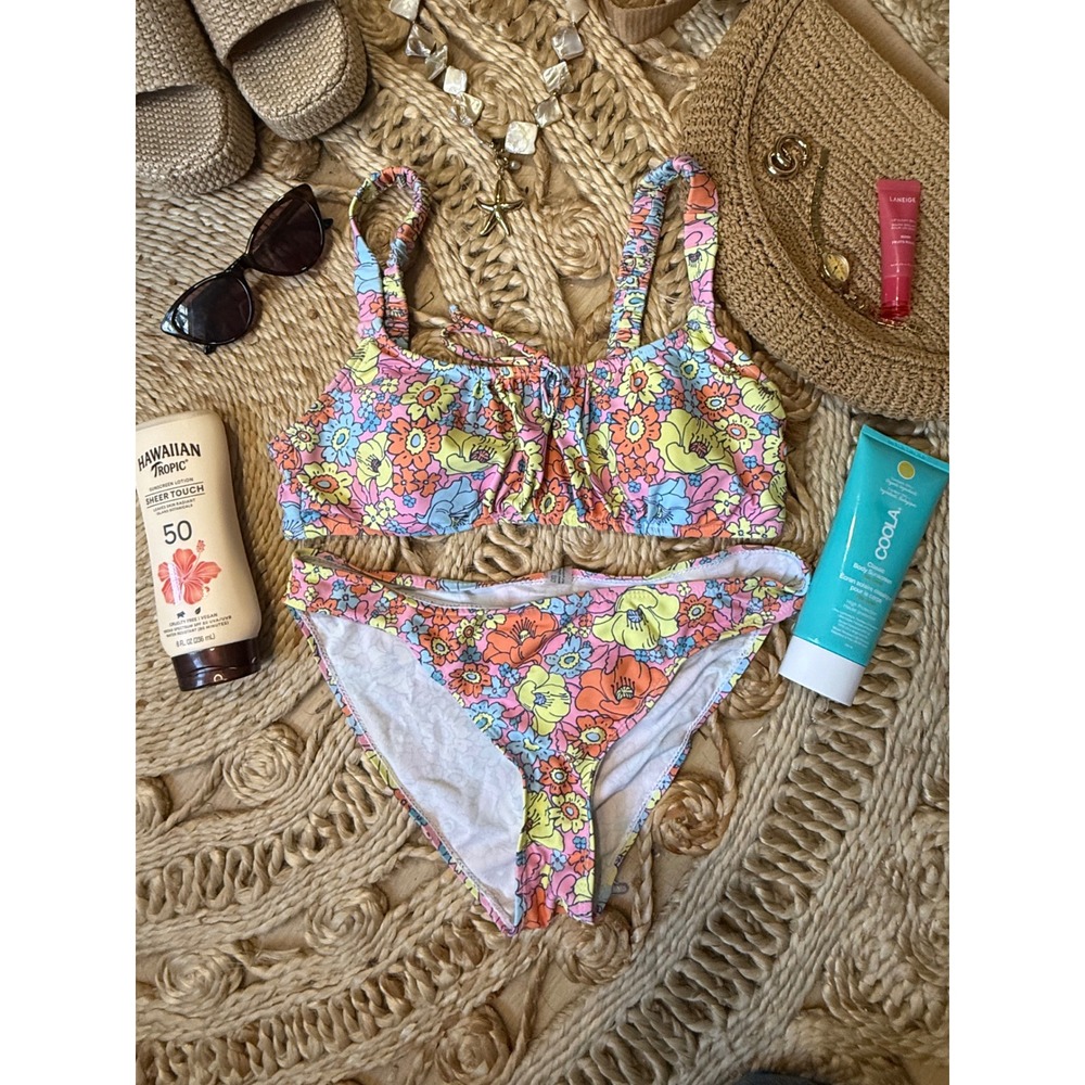 Vintage Style Floral Bikini Set Retro 70s Flower Print Two‎ Piece Swimsuit Pink - Picture 4 of 4